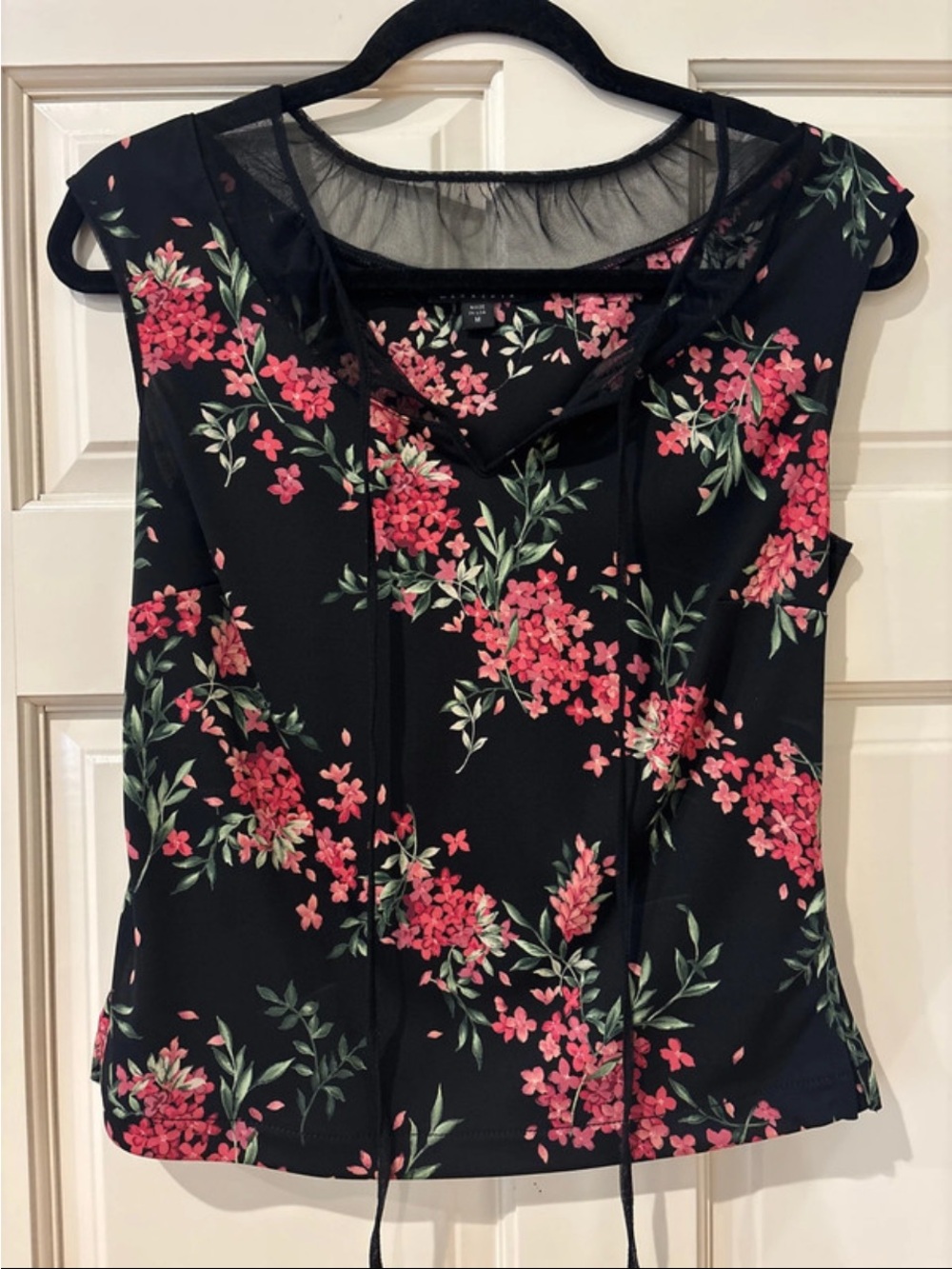 BCBGMaxAzria Black Tank Top with Pink Floral Print